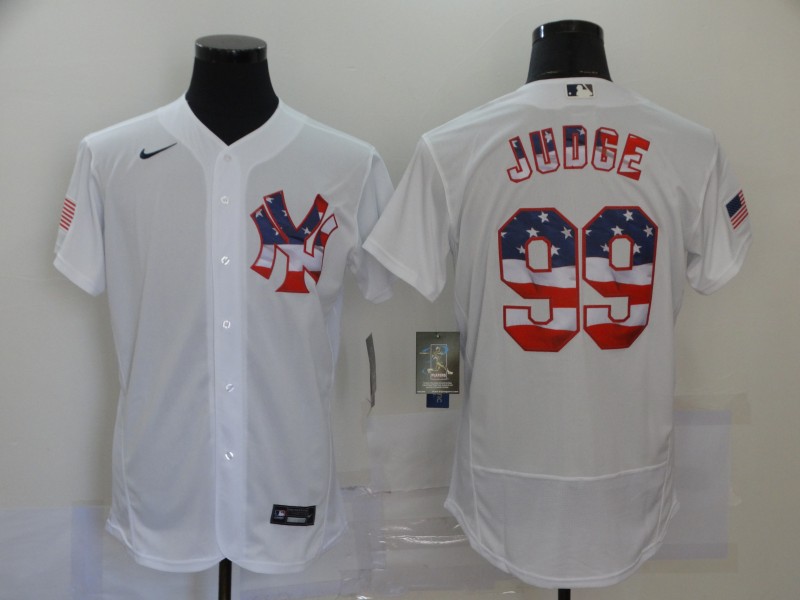 Men's New York Yankees #99 Aaron Judge White 2020 Stars & Stripes Flex Base Stitched Jersey